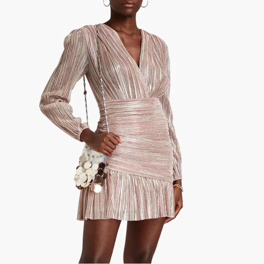 MAJE Runnylo Ruched Metallic Mesh Mini Dress